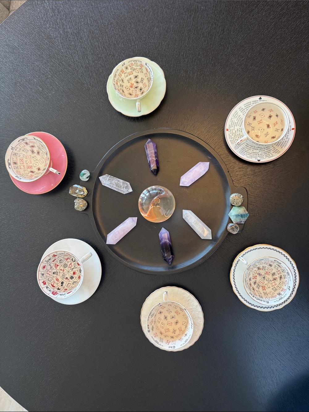 Set of 6 pristine Vintage Tasseography Tasseomancy mystic tea reading cups